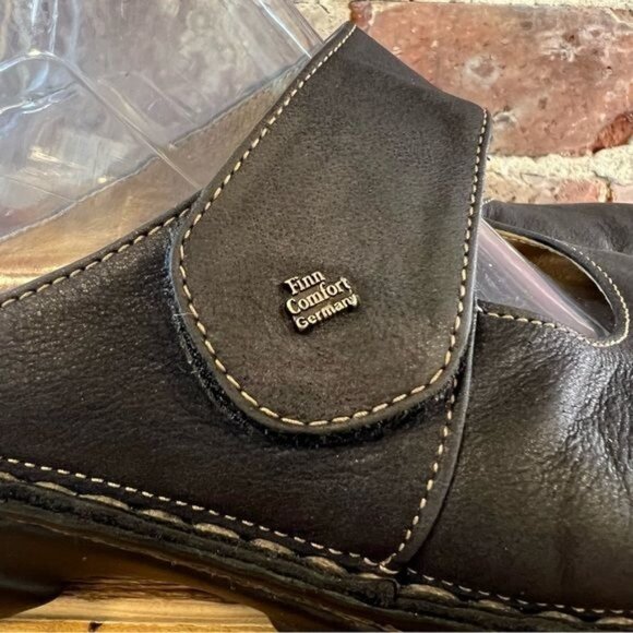 Finn Comfort "Stanford" Clog In Black / Blue Leather Slip- On Size EU 39 US 8-8. - Picture 5 of 11